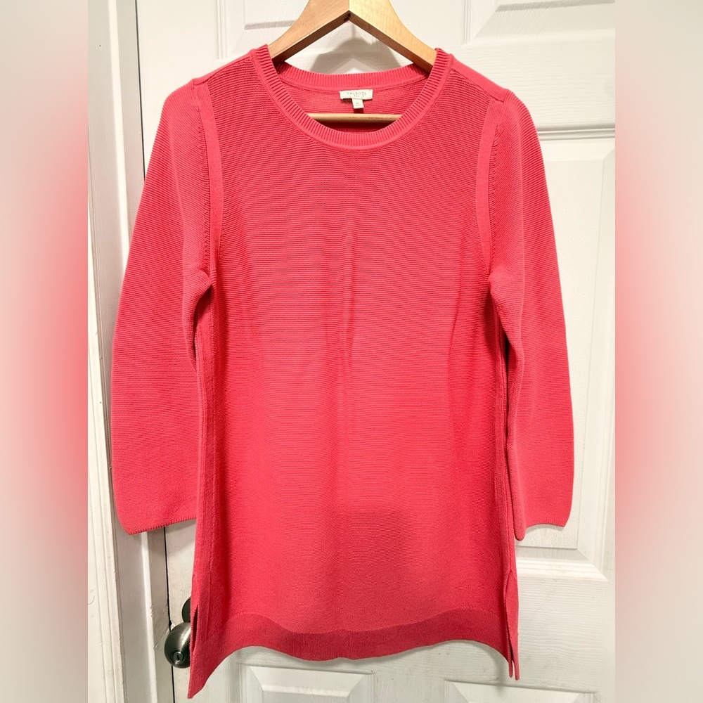 Talbots Women Small Coral Pink Textured  3/4 Sleeve Crewneck Sweater size M